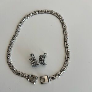 vintage Coro Silver Tone choker necklace and Rhinestone earrings